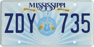 MS license plate ZDY735