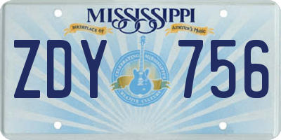 MS license plate ZDY756
