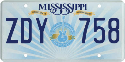 MS license plate ZDY758