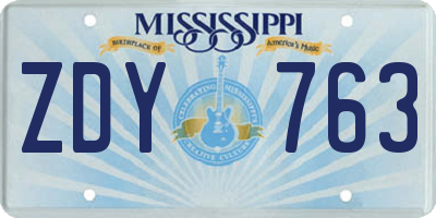 MS license plate ZDY763
