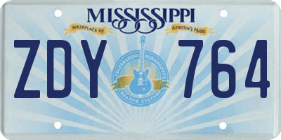 MS license plate ZDY764