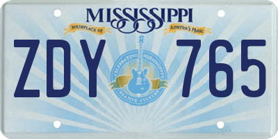 MS license plate ZDY765