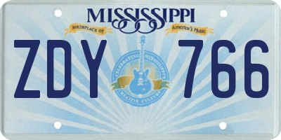 MS license plate ZDY766