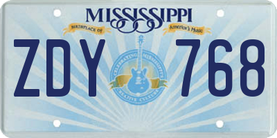 MS license plate ZDY768