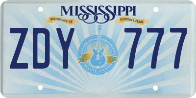 MS license plate ZDY777