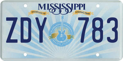 MS license plate ZDY783
