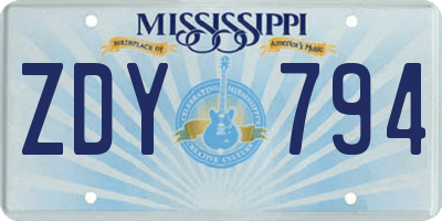 MS license plate ZDY794