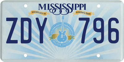 MS license plate ZDY796