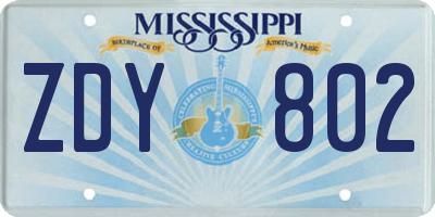 MS license plate ZDY802