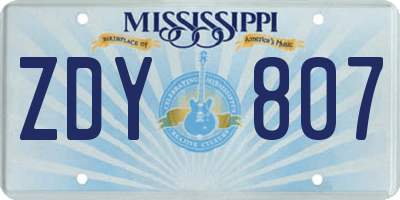 MS license plate ZDY807