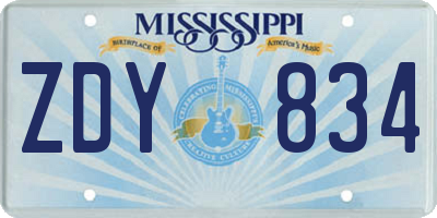 MS license plate ZDY834