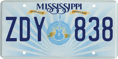 MS license plate ZDY838