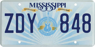 MS license plate ZDY848