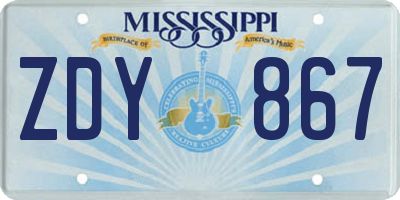MS license plate ZDY867