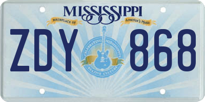 MS license plate ZDY868