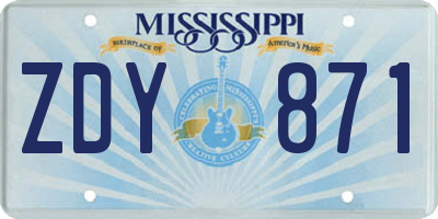 MS license plate ZDY871