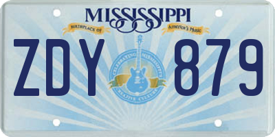 MS license plate ZDY879