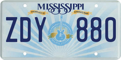MS license plate ZDY880