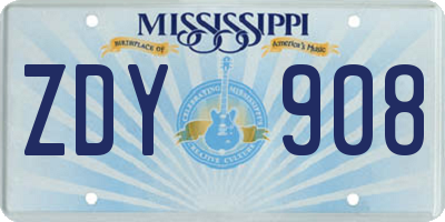 MS license plate ZDY908