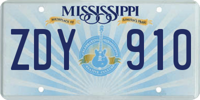 MS license plate ZDY910
