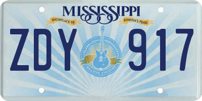 MS license plate ZDY917