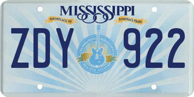 MS license plate ZDY922