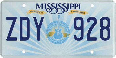 MS license plate ZDY928