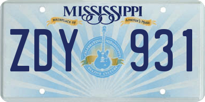 MS license plate ZDY931