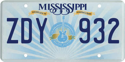 MS license plate ZDY932