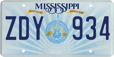 MS license plate ZDY934