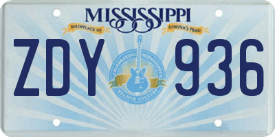 MS license plate ZDY936