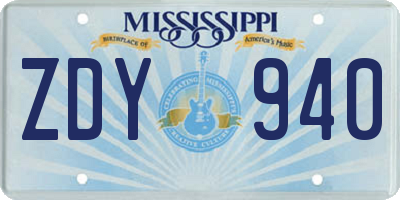 MS license plate ZDY940