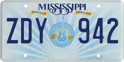 MS license plate ZDY942
