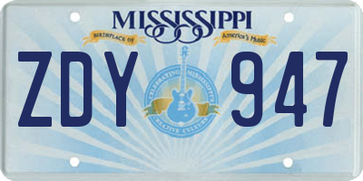 MS license plate ZDY947