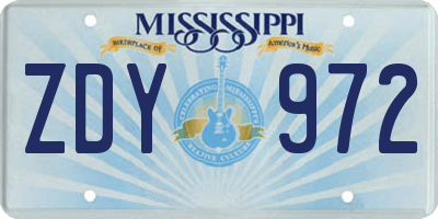 MS license plate ZDY972