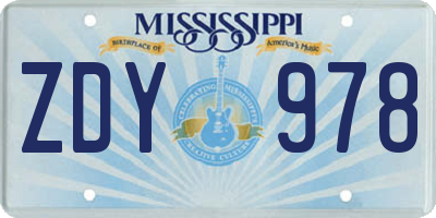 MS license plate ZDY978