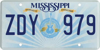 MS license plate ZDY979