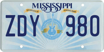 MS license plate ZDY980