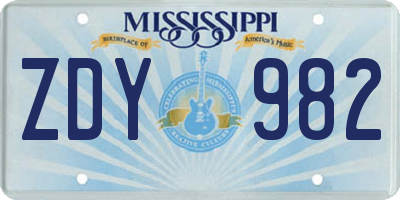 MS license plate ZDY982