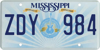 MS license plate ZDY984