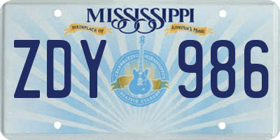 MS license plate ZDY986
