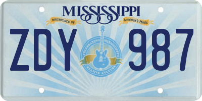 MS license plate ZDY987