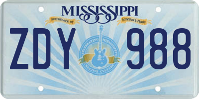 MS license plate ZDY988