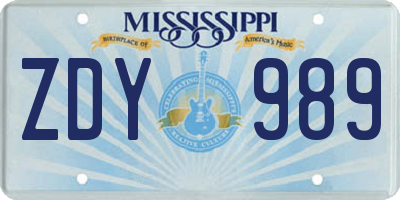 MS license plate ZDY989