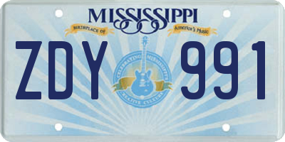 MS license plate ZDY991
