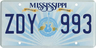 MS license plate ZDY993