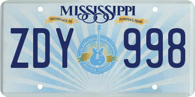 MS license plate ZDY998