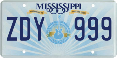 MS license plate ZDY999