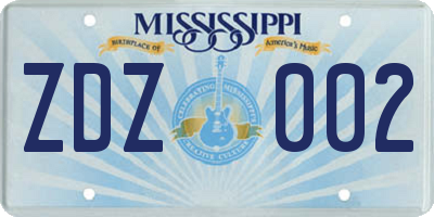 MS license plate ZDZ002