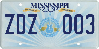 MS license plate ZDZ003